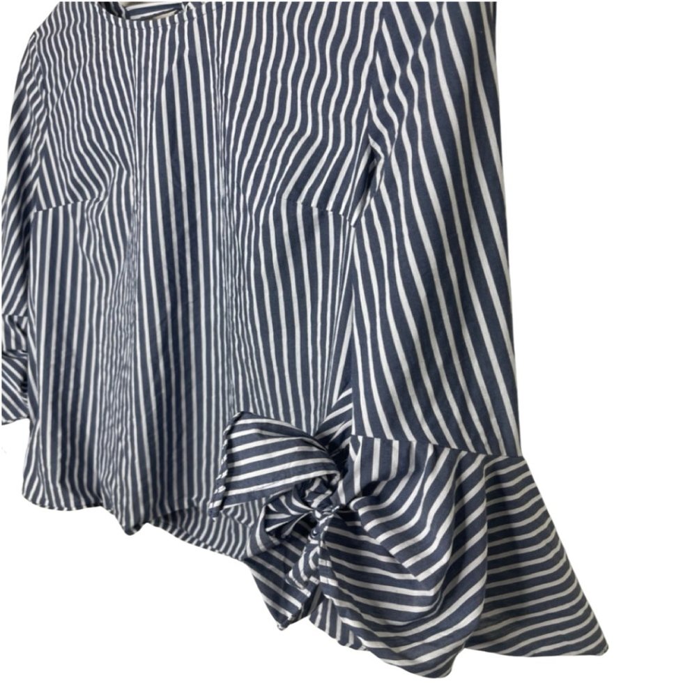 iZ Byer Womens Blue White Striped Bell Sleeve Boho Low Tie Back Shirt Top S - Picture 3 of 8